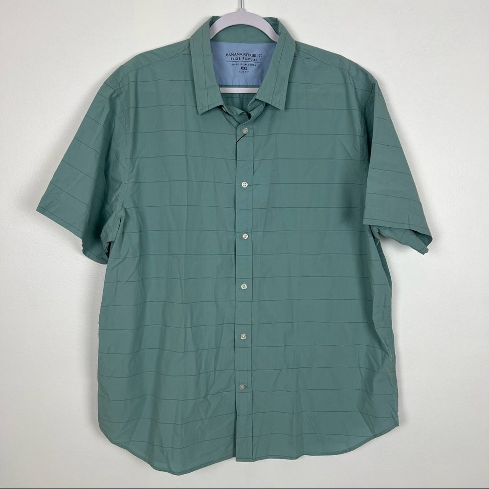 Banana Republic NWT Luxe Poplin Slim Fit Button Front Shirt Blue Stripe Size XXL